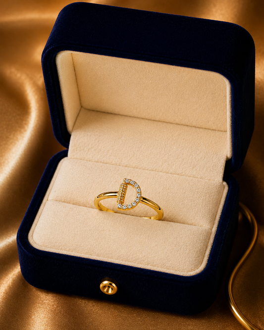 9K Gold Minimalist Initial Ring (Size - 13)