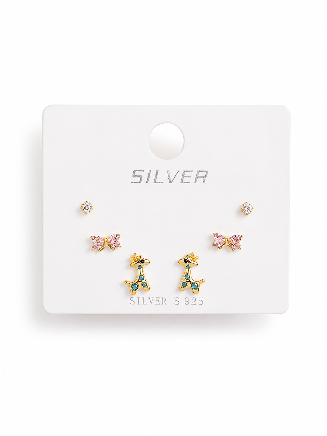 Silver Tiny AD & Enamel Studs Set of 3