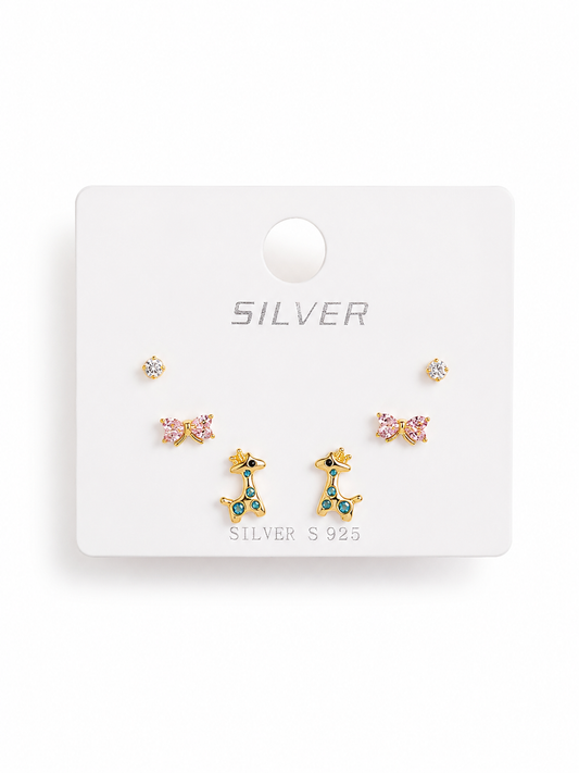 Silver Tiny AD & Enamel Studs Set of 3