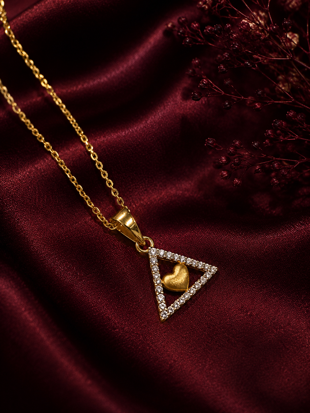 9K Gold Geometric Heart Crystal Pendant