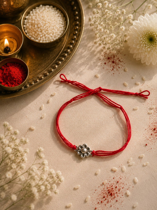Floral Silver Charm Rakhi