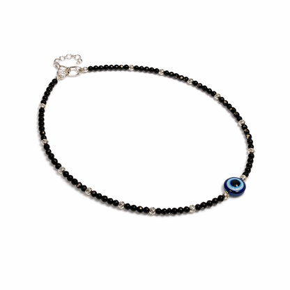Black Beaded Evil Eye Anklet