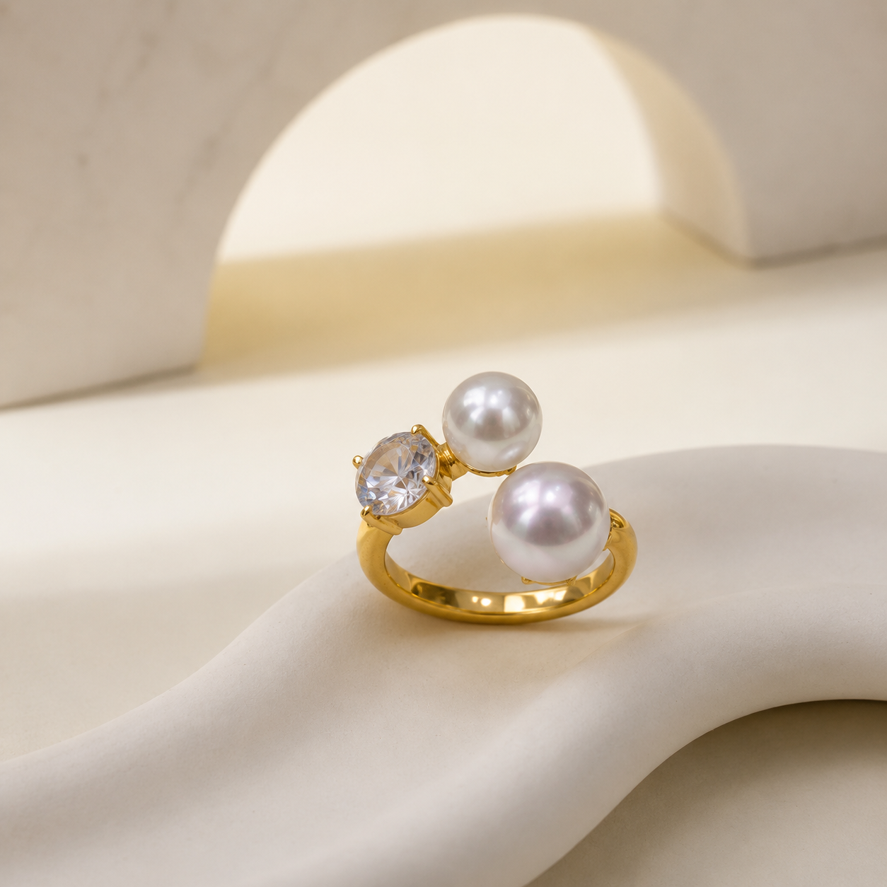 Demi Fine Pearl & Crystal Open Ring