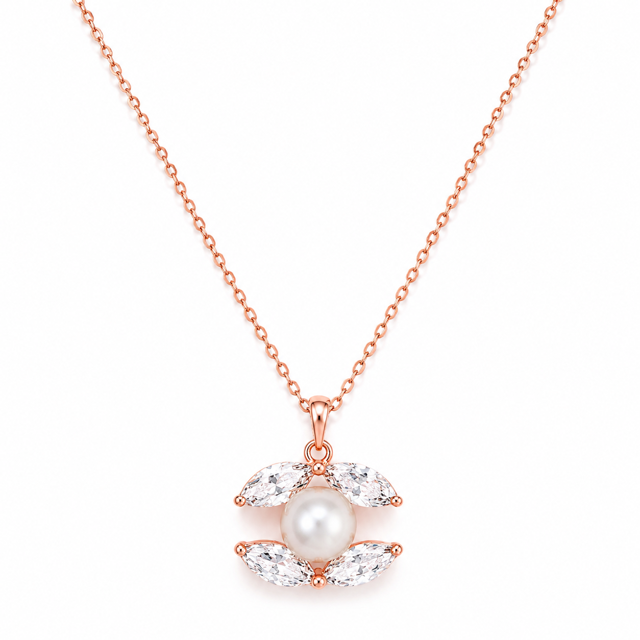 Silver Rose Pearl Petal Necklace