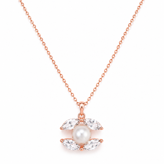 Silver Rose Pearl Petal Necklace