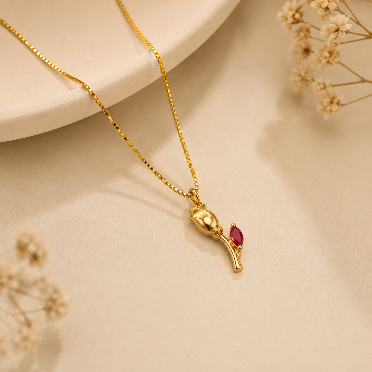 9K Gold Ruby Tulip Pendant
