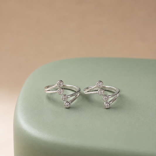 Silver Four Stone Adjustable Toe Ring