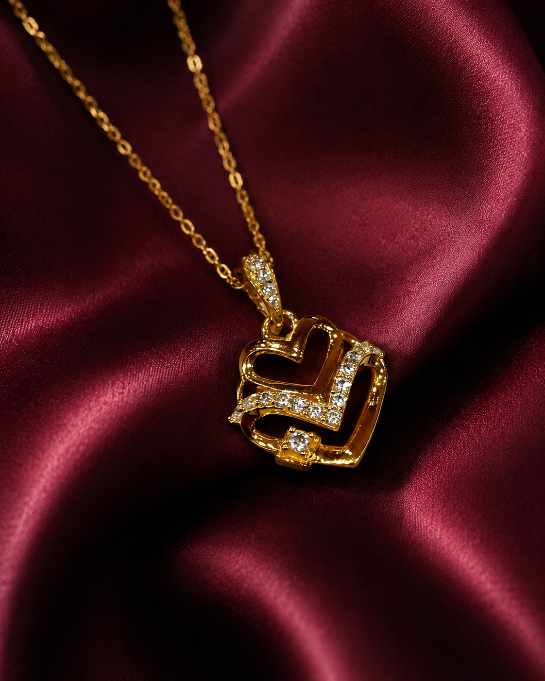 9K Gold Double Heart Diamond Pendant