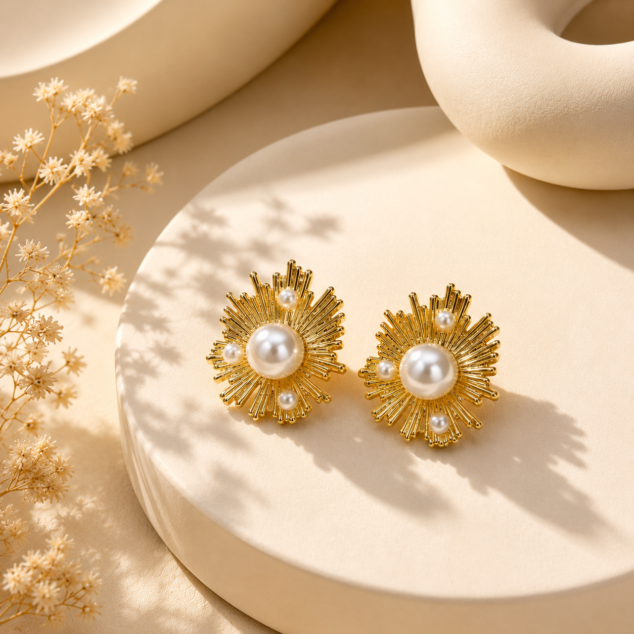 Demi Fine Solara Pearl Sunburst Earrings