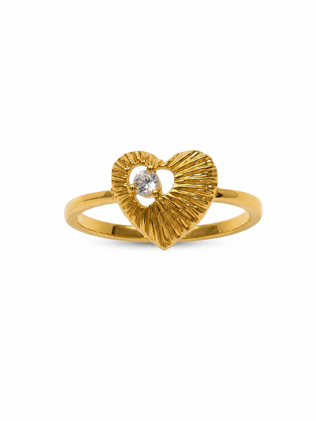 9K Gold Textured Heart Diamond Ring (Size - 11)