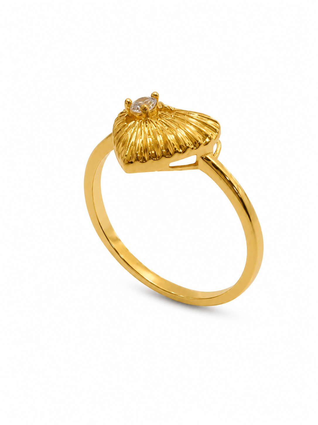 9K Gold Textured Heart Diamond Ring (Size - 11)