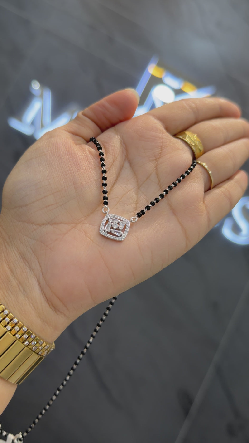 925 sterling silver mangalsutra with black beaded chain